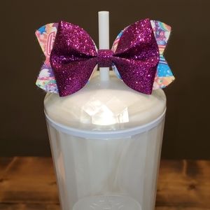 Lisa Frank Glitter Bow Straw Topper